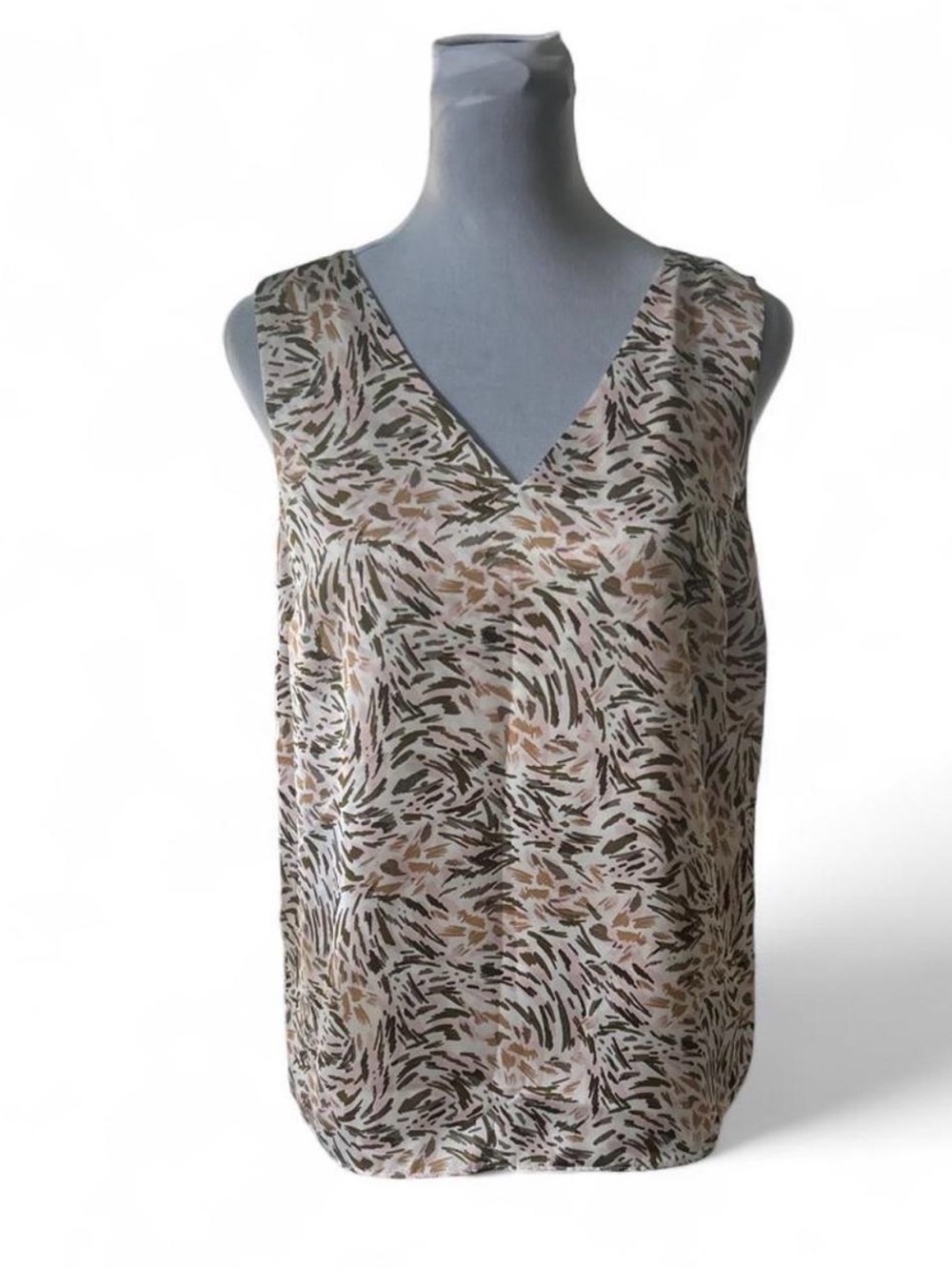 Nine West brown and beige abstract leaf-like pattern blouse in XS - Picture 1 of 5